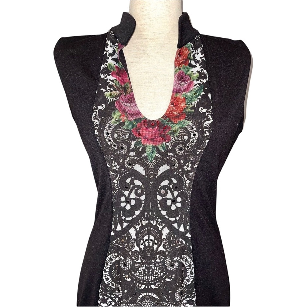 MICHAL NEGRIN Black Maxi Evening Formal dress with crystal decorations L